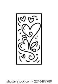 Valentine vector composition hearts. Hand drawn love holiday constructor logo in rectangle horizontal frame for greeting card, web design invitation.