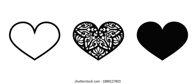 Valentine vector design element. Hearts for laser cut or paper cut. Decorative love symbol