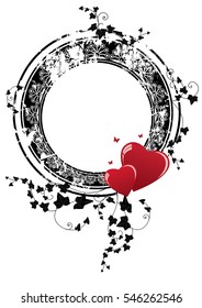 valentine vector frame with hearts, butterflies and ivy