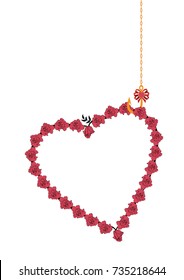 valentine vector frame with roses as heart and hook and chain
