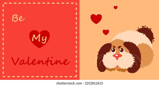Valentine vector greeting card with cute puppy and hearts