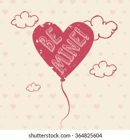 Valentine Vector Heart shaped balloon floating in the sky with cute clouds