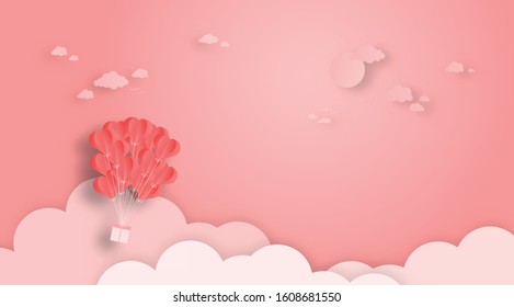 Valentine Vector heart shaped paper Pink red background Isolated vector illustration