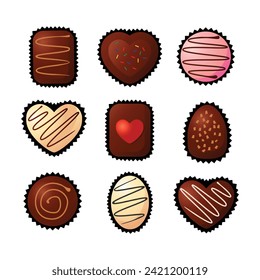 Valentine Vector icon asset of Various chocolate bonbon candy in many shapes and taste free editable for design