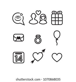 Valentine vector icons set with black color on white background, vector