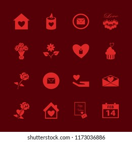 valentine vector icons set. with heart envelope, flower, candles heart and rose heart in set