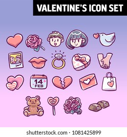 Valentine vector icons and symbol set in cute hand drawn style