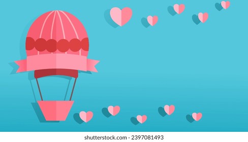 Valentine vector illustration with balloon blue background, clear center for text