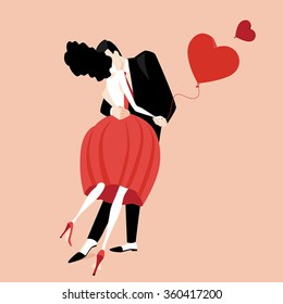 Valentine. Vector illustration of beautiful kissing couple. Flat style