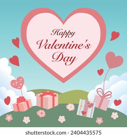 Ilustración vectorial de San Valentín de un corazón y una caja de regalo