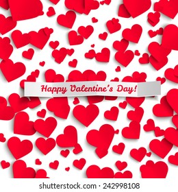 Valentine vector illustration, red paper hearts on white background, greeting card