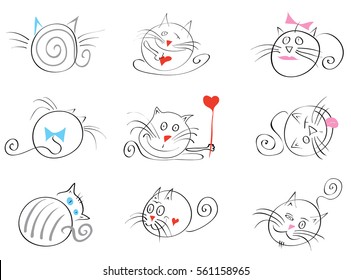 Valentine vector set of cats in various poses / March cats happy