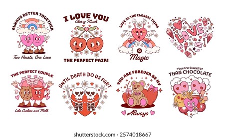 Valentine Vector Set. Vintage Valentine T-shirt Designs Bundle, Valentine's Day Graphics for Print. Retro Valentine for Clothing Design, Love Design for Print on Demand. Valentine Illustration Set