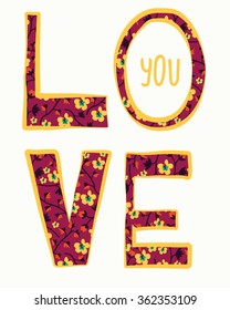 Valentine vector template. Colored pattern with flowers for posters, greeting cards, flyers and banner, web designs. Anniversary, holiday, wedding, valentine, party invitations. 