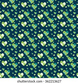 Valentine vector template. Green seamless pattern with hearts for posters, greeting cards, flyers and banner, web designs. Anniversary, holiday, wedding, valentine, party invitations. 