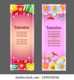 valentine vertical banner with candy jelly and flower
