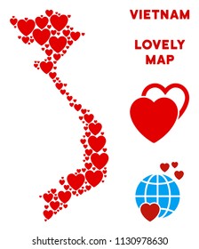 Valentine Vietnam map collage of red hearts. We like Vietnam map concept. Abstract vector territory scheme is composed from red valentine symbols.