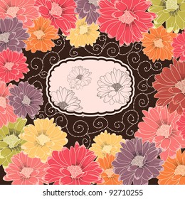 Valentine Vintage Card With Colored Flowers