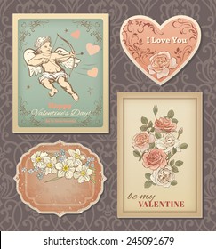 Valentine vintage cards collection. Vector eps 10.