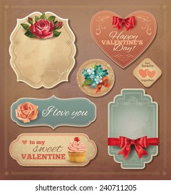 Valentine vintage cards set. Vector eps 10.