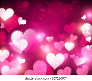 Valentine violet abstract background with hearts. Vector illustration.