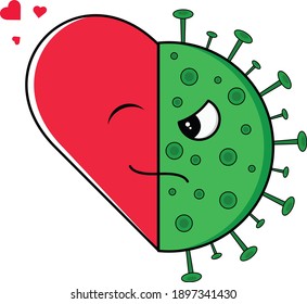 Valentine vs Coronavirus. a heart against coronavirus on valentine's day on a white background