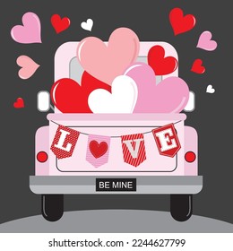 Valentine or wedding card design with truck and hearts