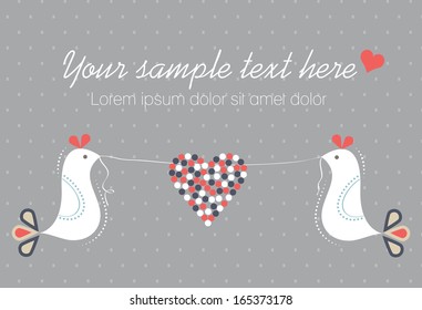 Valentine or wedding card with doves carrying a heart