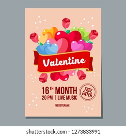 valentine week festival poster with cute heart shape and rose