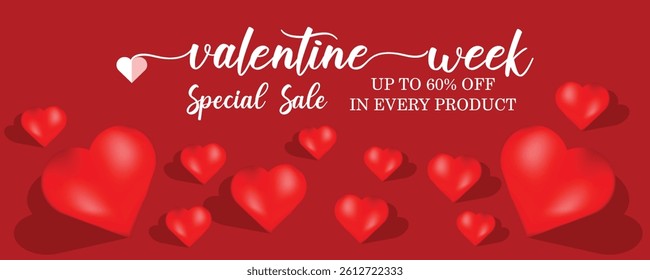 Valentine week super sale template with heart symbol wallpaper, can be used in advertisement, promotion, love week sale poster design, discount announcement, online selling market flyer, vector art