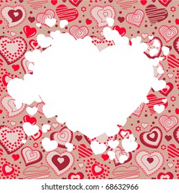 Valentine white frame with different red hearts
