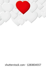 Valentine White Sheet Copy Space with Hearts on The Top and Single Red Heart