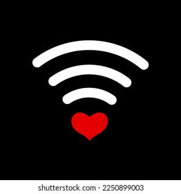 Símbolo vector wifi de San Valentín con corazón rojo. Wifi de corazón rojo.