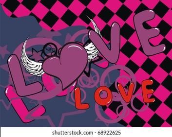 valentine winged heart background in vector format