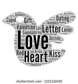 Valentine word cloud in bird shape, vector file for EPS10