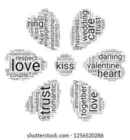 Valentine word cloud in flower shape, vector file for EPS10