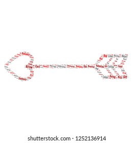 Valentine word cloud in red arrow shape, vector file for EPS10