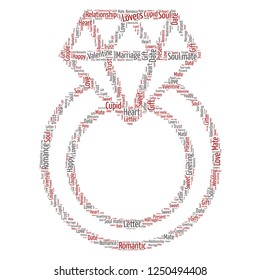 Valentine word cloud in red ring shape, vector file for EPS10