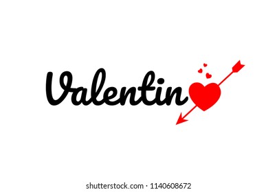 valentine word text with red broken heart with arrow concept, suitable for logo or typography design