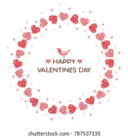 Valentine wreath with red hearts and a little bird