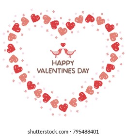 Valentine wreath with red hearts and little birds