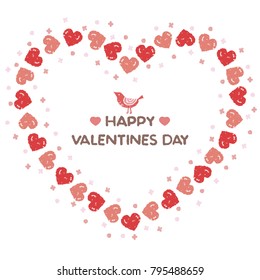Valentine wreath with red hearts and a little bird