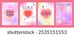 Valentine y2k gradient posters, love backgrounds in abstract modern style with hearts, gradients and pink or pastel colors. Vector vertical banner templates, modern romantic Valentines trendy cards