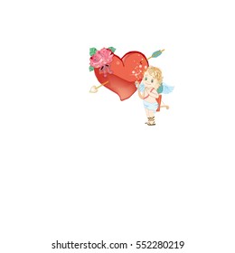 valentine-heart on white background angel Cupid with your arrow pierced heart