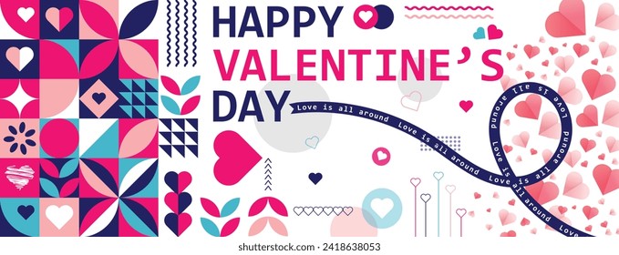 valentines with abstract, geometric background. event banner. Valentine's day poster, Geometric prints, geometric patterns.