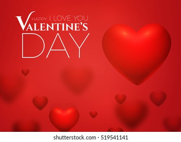 Valentine's Background with 3D Flying Hearts. Vector illustration