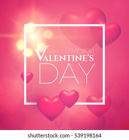 Valentine's Background with 3D Flying Hearts. Vector illustration