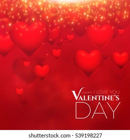 Valentine's Background with 3D Flying Hearts. Vector illustration