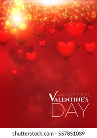 Valentine's Background with 3D Flying Hearts. Vector illustration
