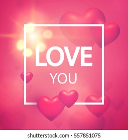 Valentine's Background with 3D Flying Hearts. Vector illustration